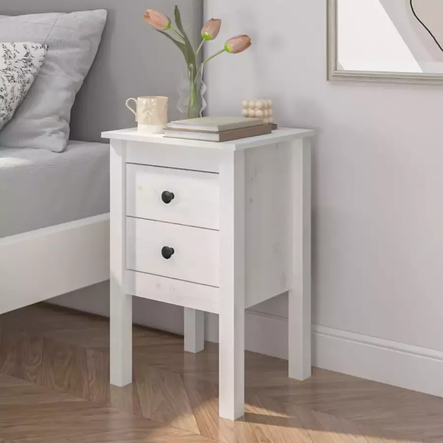 Furniture Limited Nachtkastje 40x35x61 5 cm massief grenenhout wit