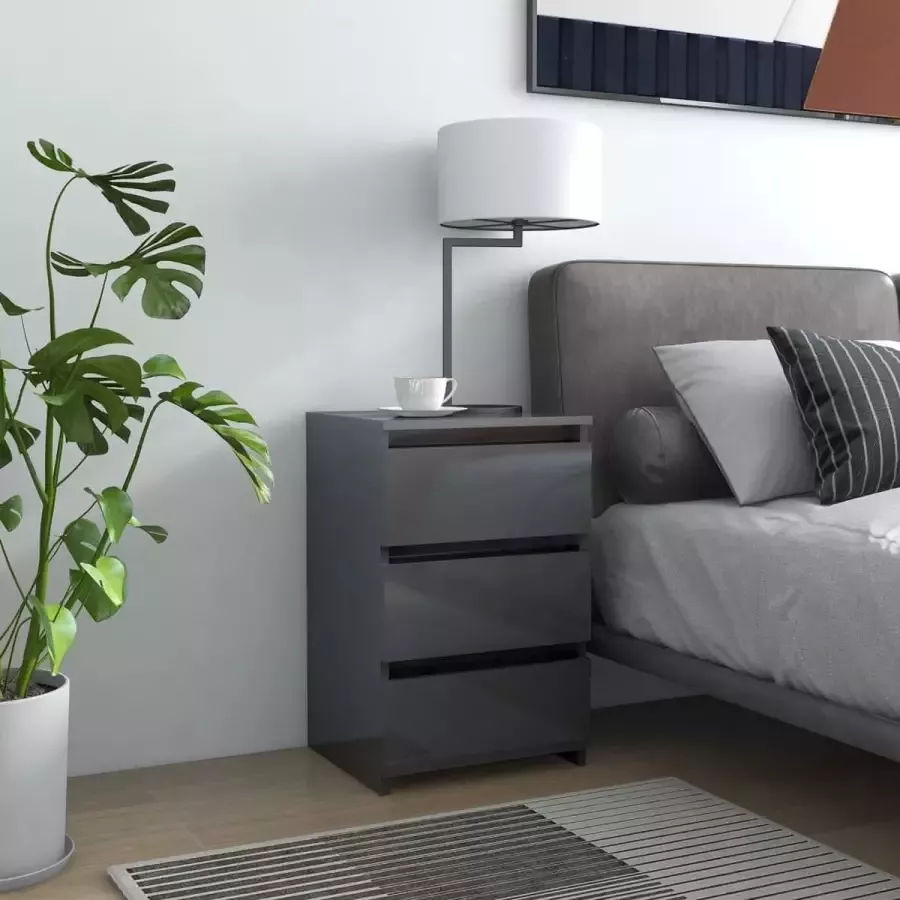 Furniture Limited Nachtkastje 40x35x62 5 cm spaanplaat hoogglans grijs