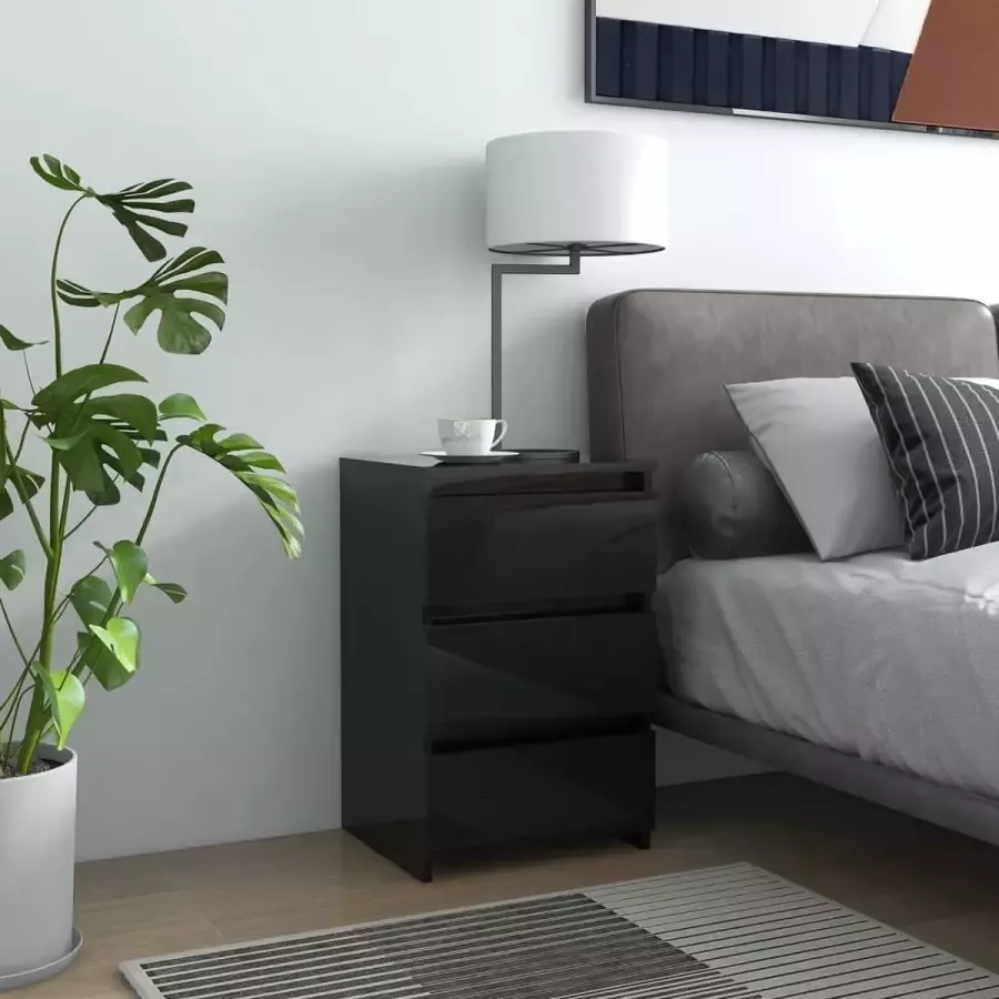 Furniture Limited Nachtkastje 40x35x62 5 cm spaanplaat hoogglans zwart