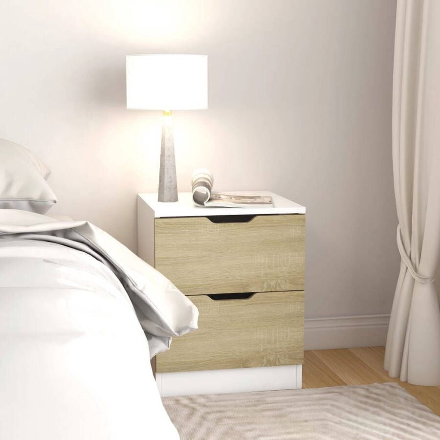 Furniture Limited Nachtkastje 40x40x50 cm spaanplaat wit en sonoma eikenkleurig