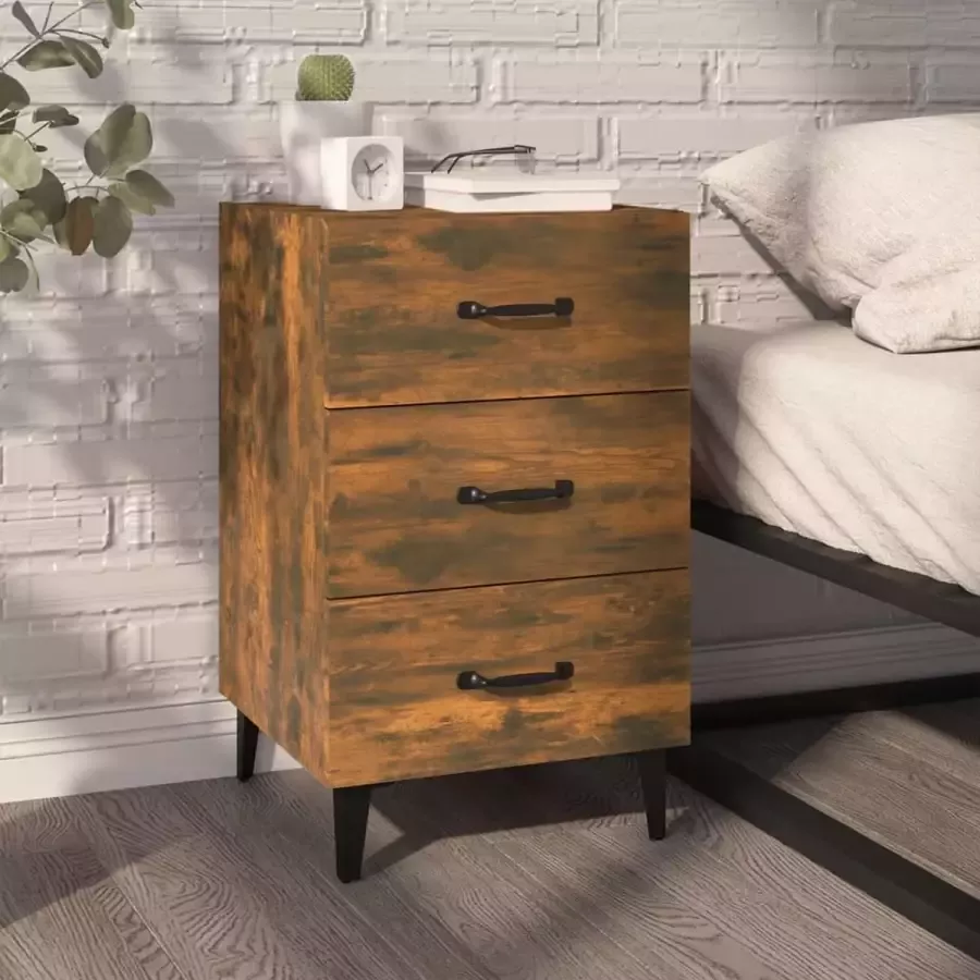 Furniture Limited Nachtkastje 40x40x66 cm bewerkt hout gerookt eikenkleurig
