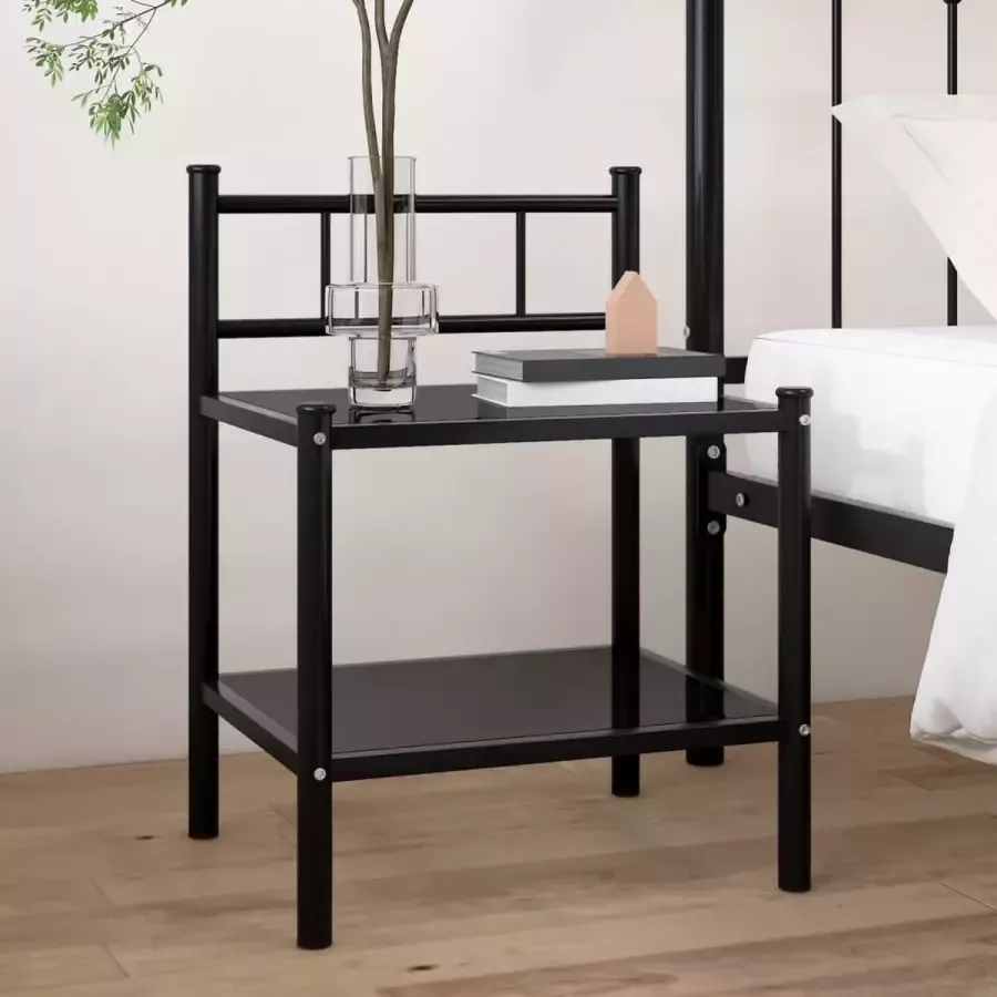Furniture Limited Nachtkastje 45x34 5x60 5 cm metaal en glas zwart