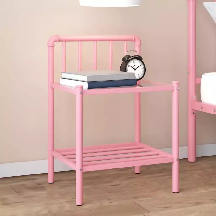 Furniture Limited Nachtkastje 45x34 5x62 5 cm metaal en glas roze en transparant