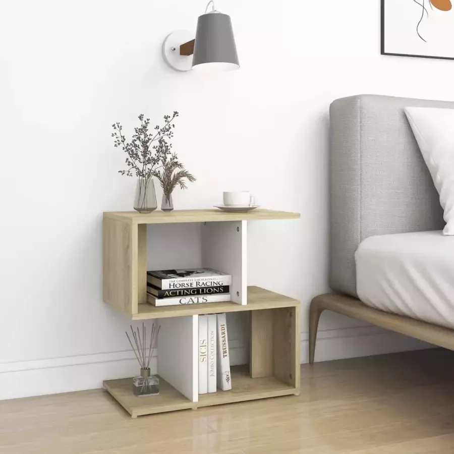 Furniture Limited Nachtkastje 50x30x51 5 cm spaanplaat wit en sonoma eikenkleurig