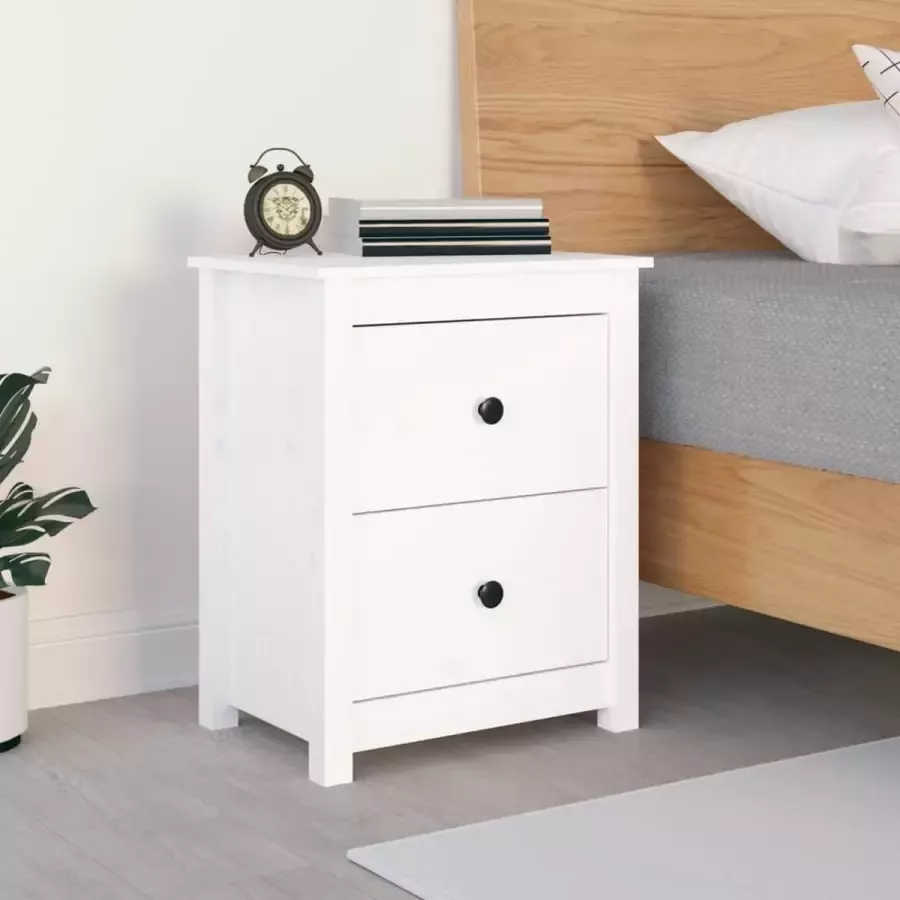 Furniture Limited Nachtkastje 50x35x61 5 cm massief grenenhout wit