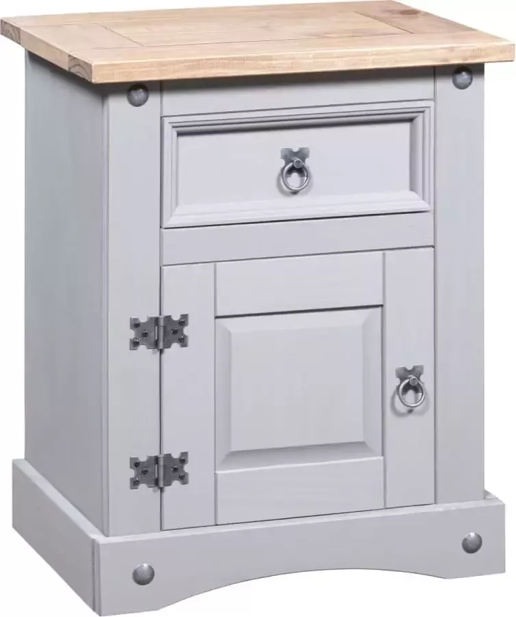 Furniture Limited Nachtkastje 53x39x67 cm Mexicaans grenenhout Corona-stijl grijs