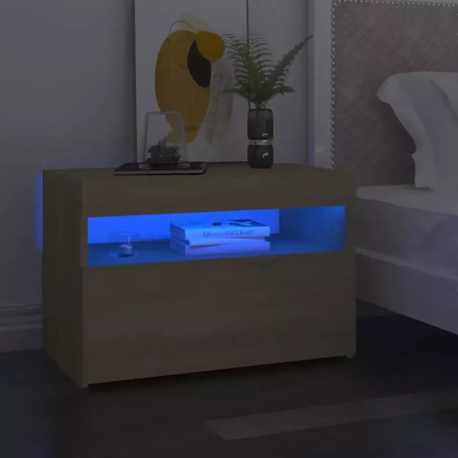 Furniture Limited Nachtkastje LED-verlichting 60x35x40 cm bewerkt hout sonoma eik