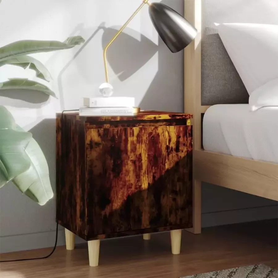 Furniture Limited Nachtkastje met houten poten 40x30x50 cm gerookt eikenkleurig