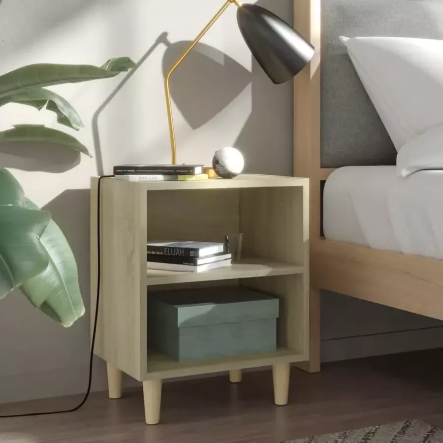 Furniture Limited Nachtkastje met houten poten 40x30x50 cm sonoma eikenkleurig