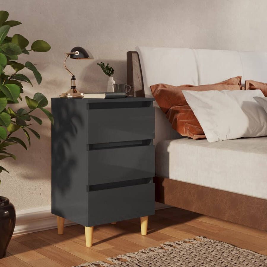 Furniture Limited Nachtkastje met houten poten 40x35x69 cm hoogglans grijs