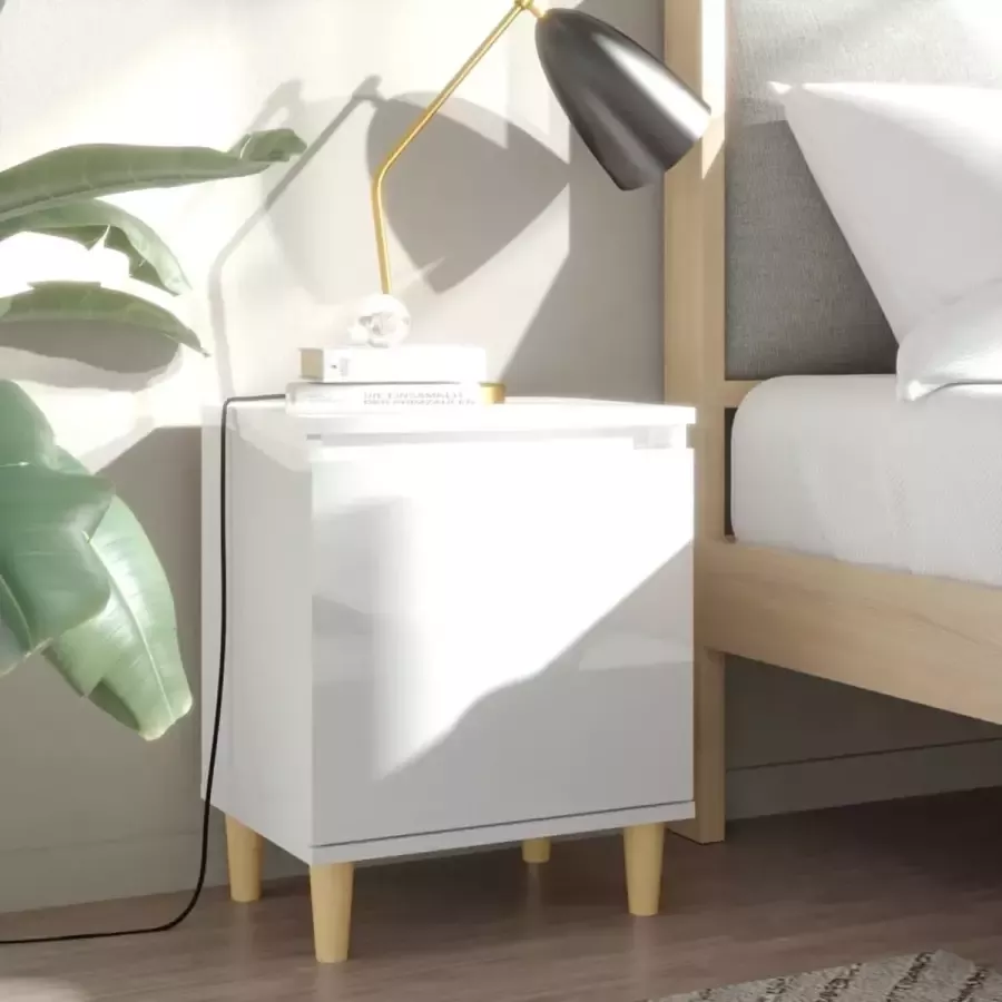 Furniture Limited Nachtkastje met massief houten poten 40x30x50 cm hoogglans wit