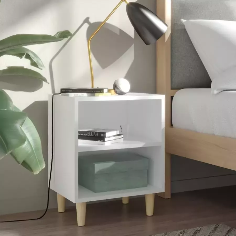 Furniture Limited Nachtkastje met massief houten poten 40x30x50 cm wit