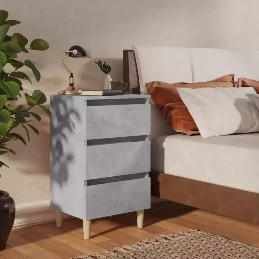 Furniture Limited Nachtkastje met massief houten poten 40x35x69 cm betongrijs