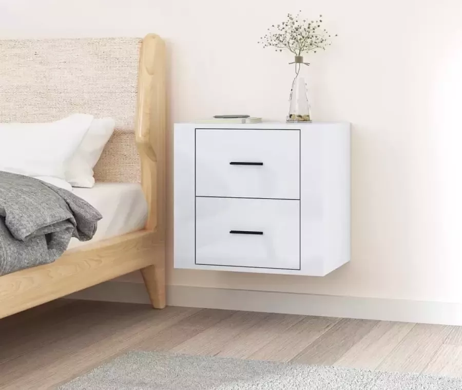 Furniture Limited Nachtkastje wandgemonteerd 50x36x47 cm hoogglans wit