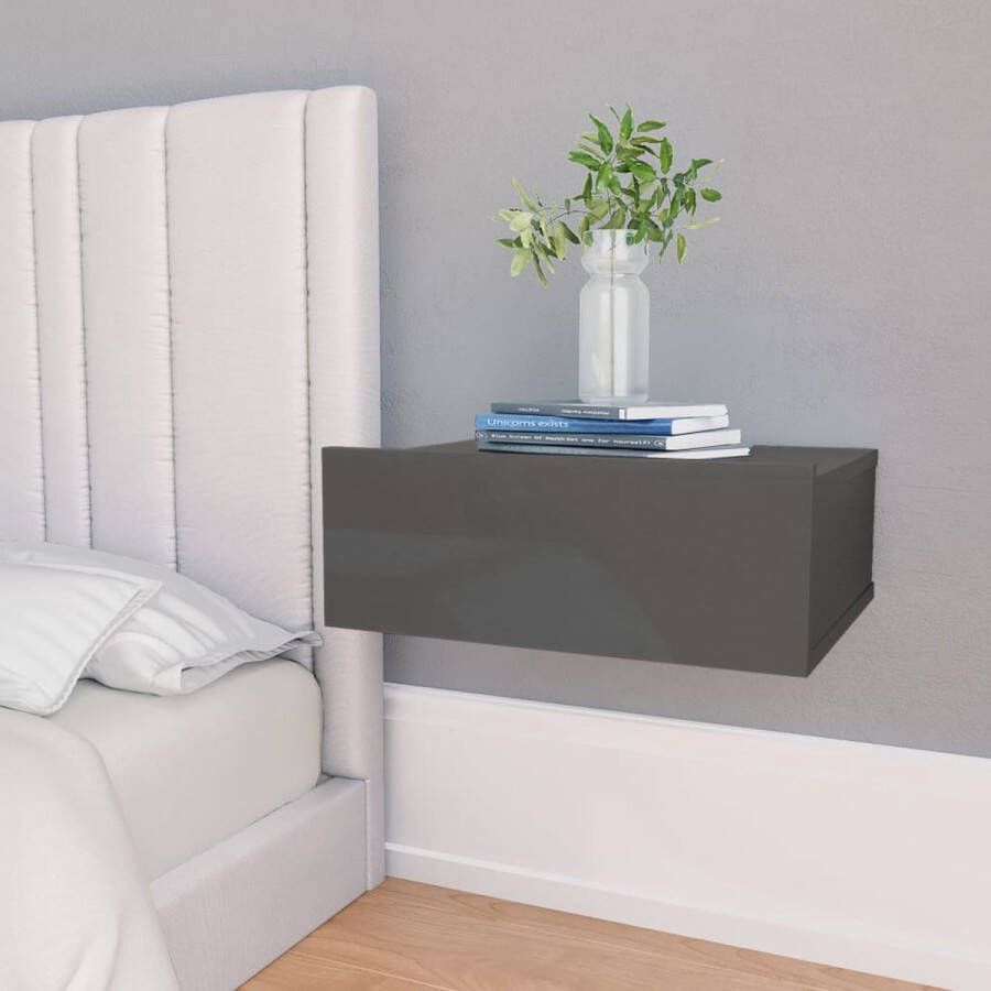 Furniture Limited Nachtkastje zwevend 40x30x15 cm bewerkt hout hoogglans grijs
