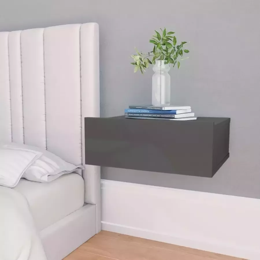 Furniture Limited Nachtkastje zwevend 40x30x15 cm bewerkt hout hoogglans grijs