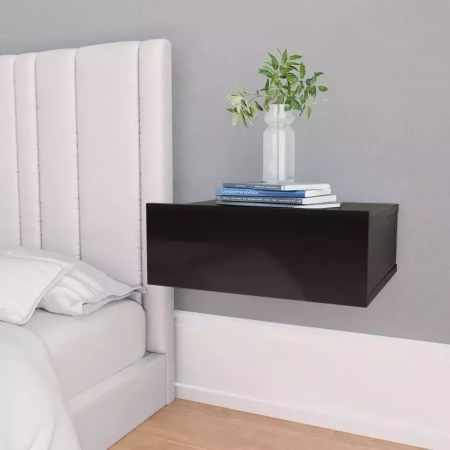 Furniture Limited Nachtkastje zwevend 40x30x15 cm bewerkt hout hoogglans zwart