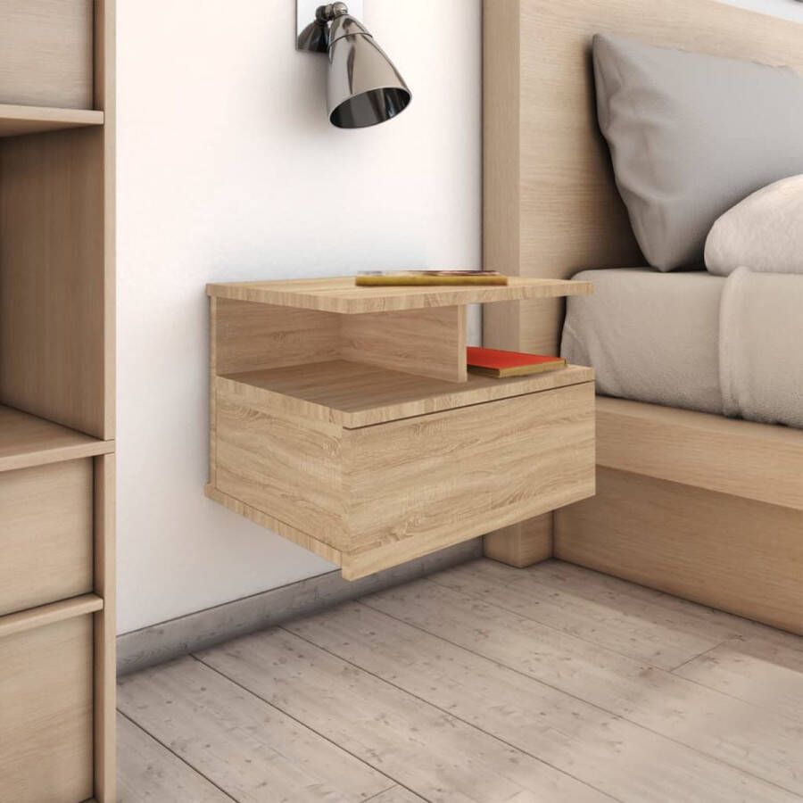 Furniture Limited Nachtkastje zwevend 40x31x27cm bewerkt hout sonoma eikenkleurig