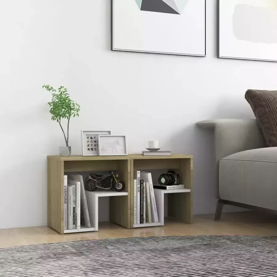 Furniture Limited Nachtkastjes 2 st 40x30x40 cm spaanplaat wit sonoma eikenkleur