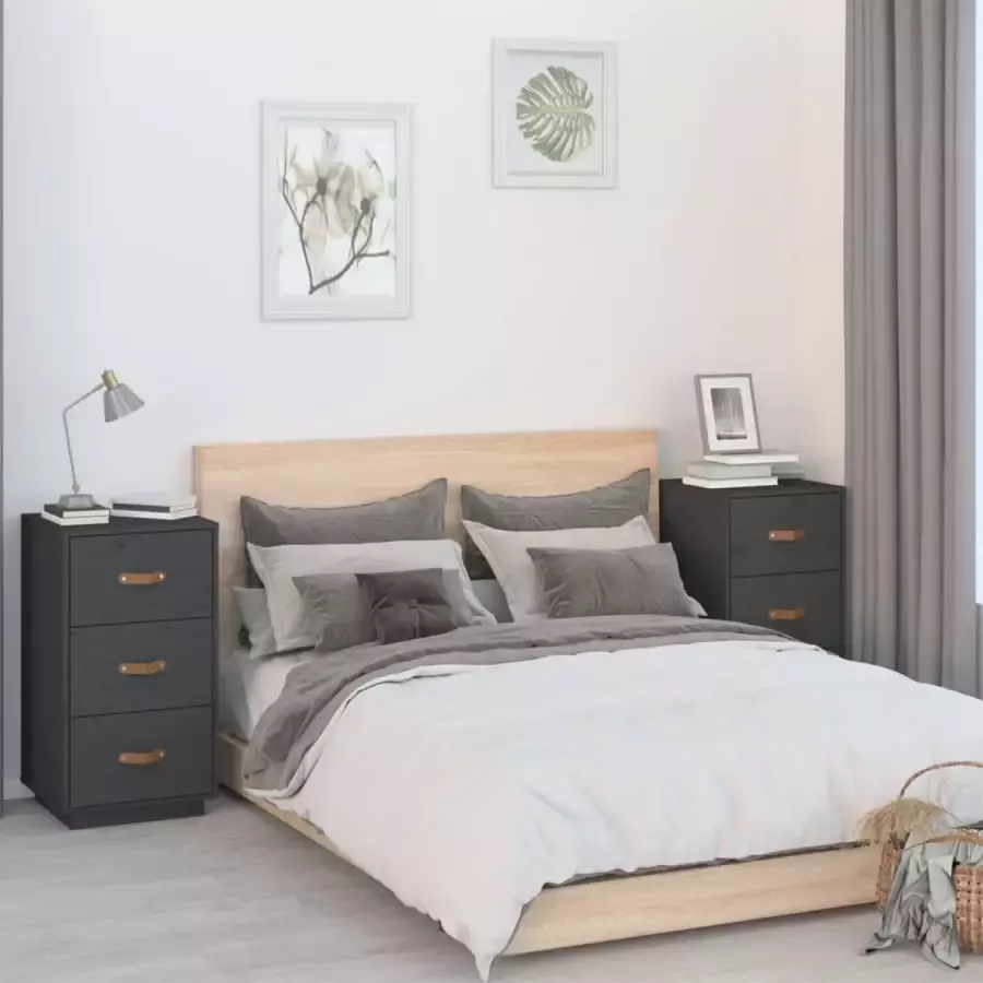 Furniture Limited Nachtkastjes 2 st 40x40x75 cm massief grenenhout grijs