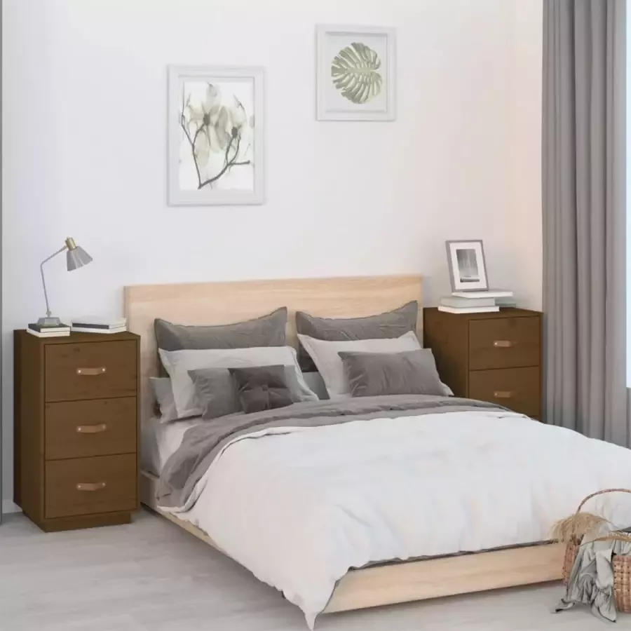 Furniture Limited Nachtkastjes 2 st 40x40x75 cm massief grenenhout honingbruin