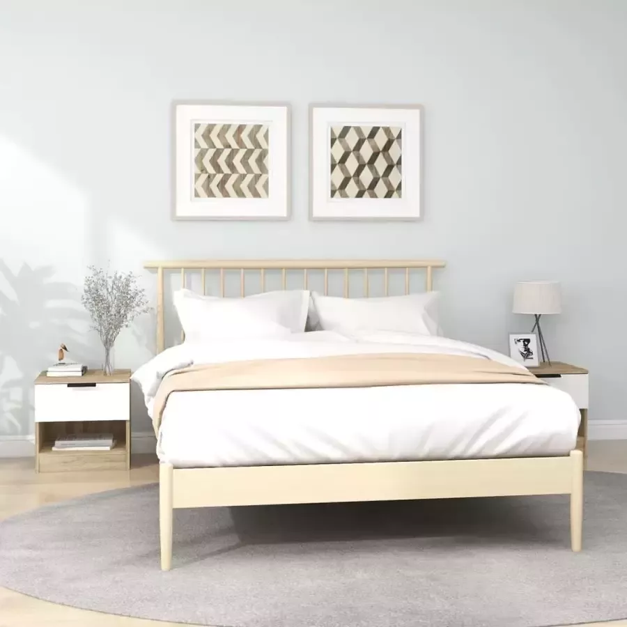Furniture Limited Nachtkastjes 2 st bewerkt hout wit en sonoma eikenkleurig