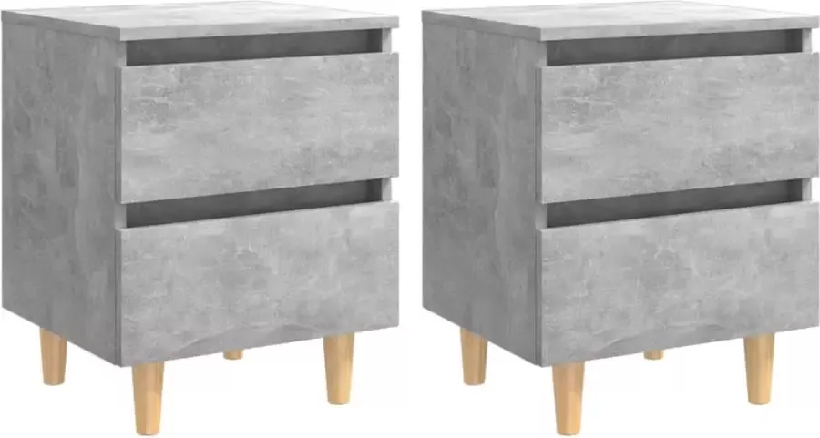 Furniture Limited Nachtkastjes 2 st met grenenhouten poten 40x35x50 cm betongrijs