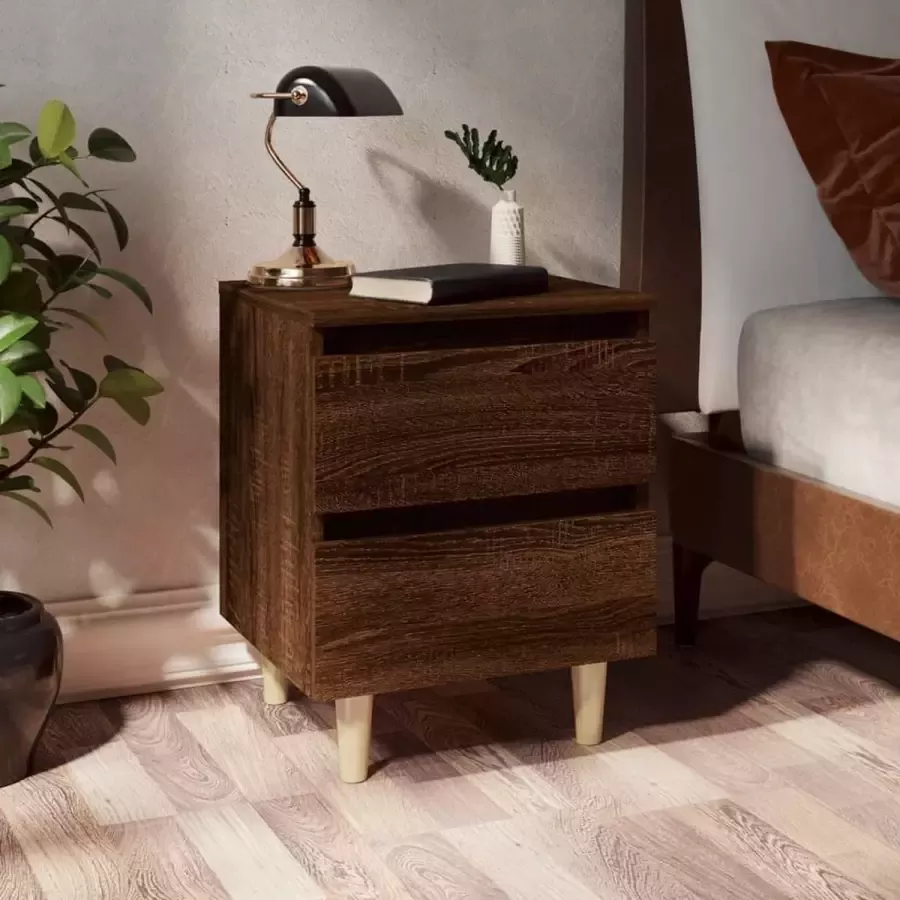 Furniture Limited Nachtkastjes 2 st met houten poten 40x35x50 cm bruineikenkleur