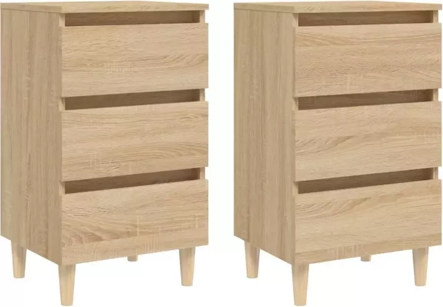 Furniture Limited Nachtkastjes 2 st met houten poten 40x35x69 cm sonoma eiken