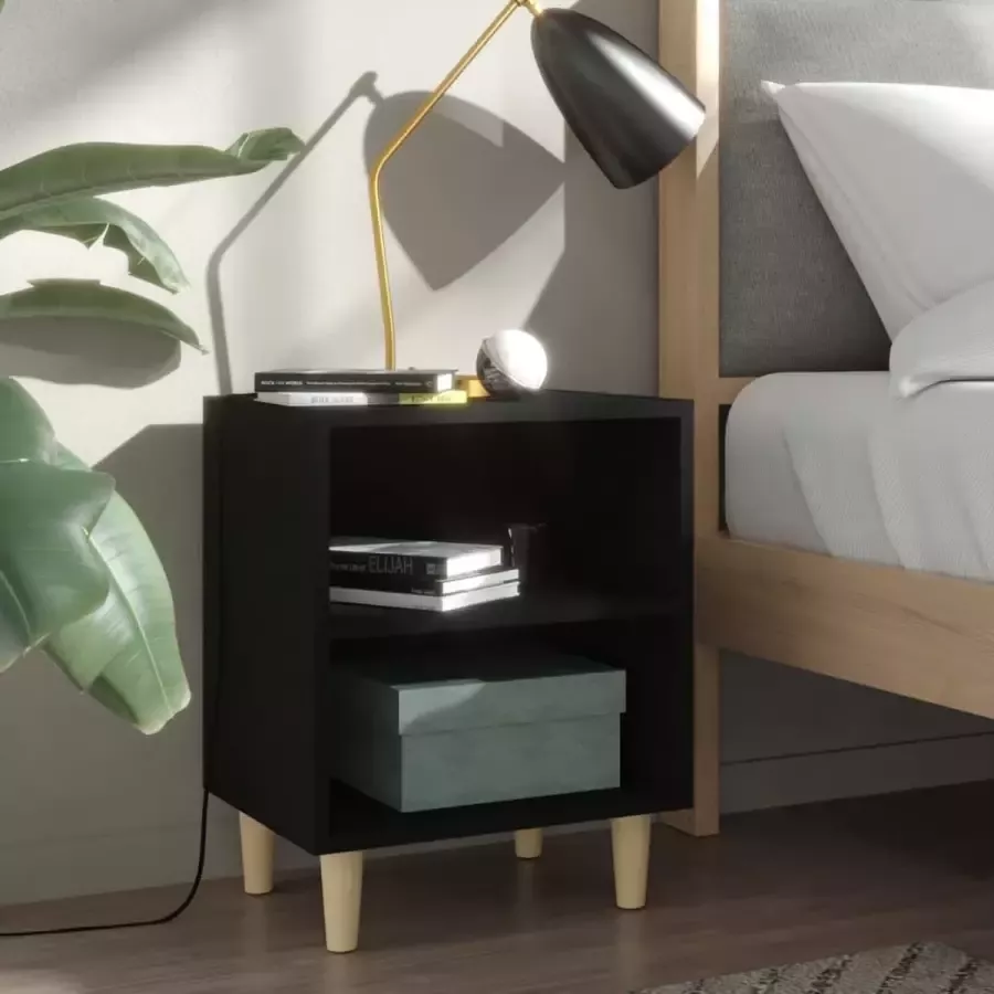 Furniture Limited Nachtkastjes 2 st met massief houten poten 40x30x50 cm zwart