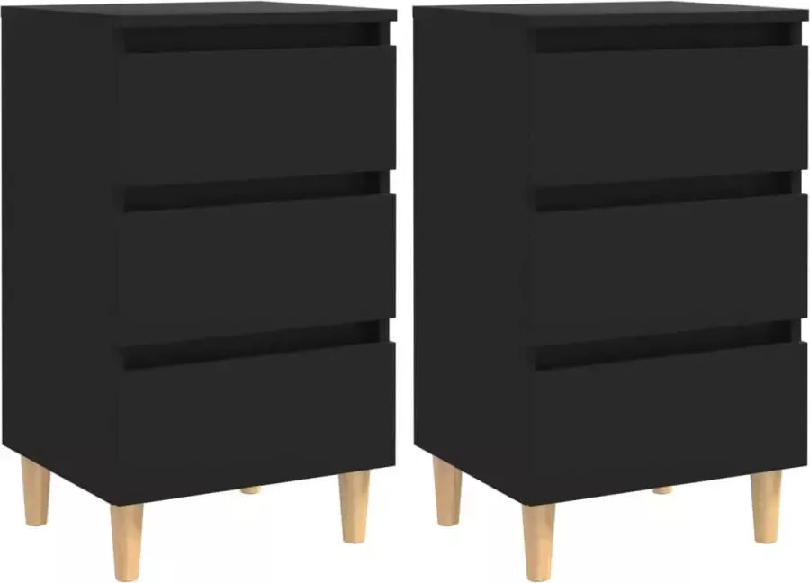 Prolenta Premium INFIORI Nachtkastjes 2 st met massief houten poten 40x35x69 cm zwart - Foto 1