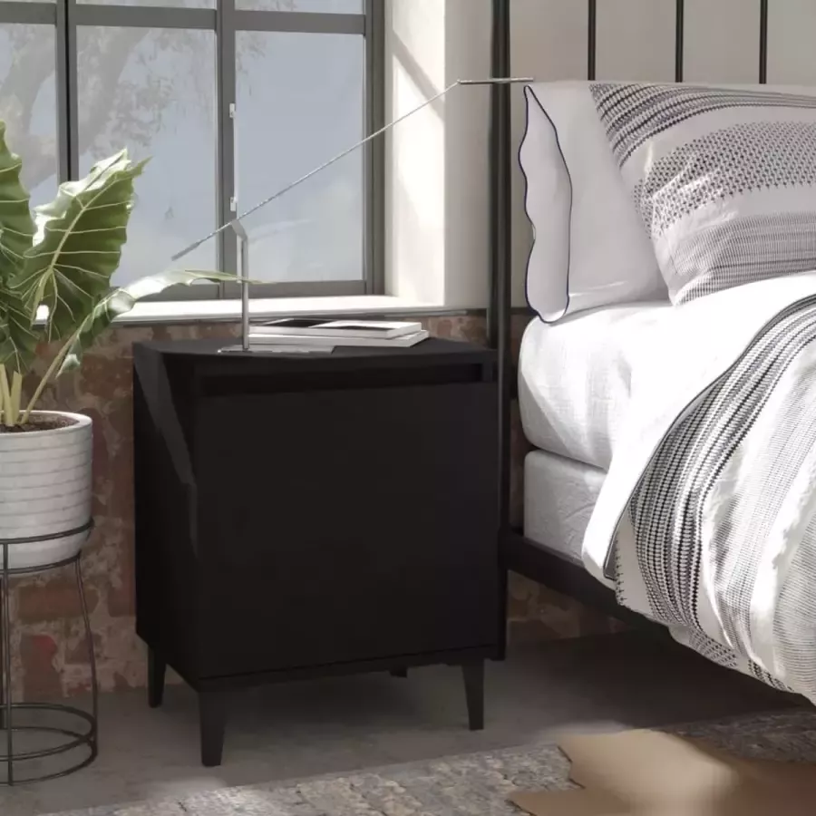 Furniture Limited Nachtkastjes 2 st met metalen poten 40x30x50 cm zwart