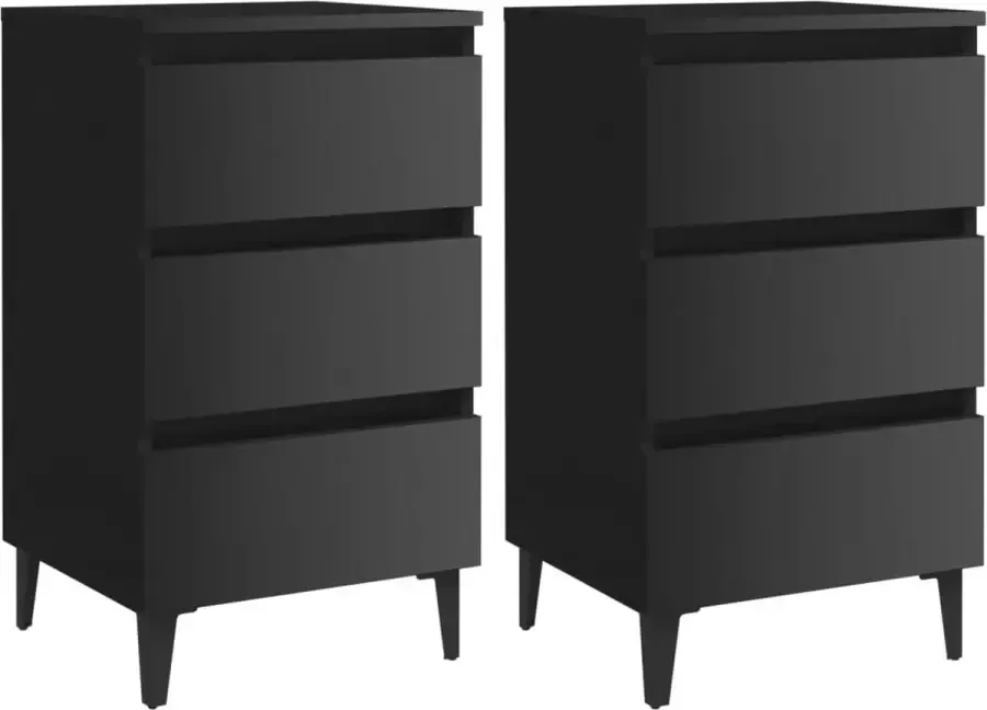 Furniture Limited Nachtkastjes 2 st met metalen poten 40x35x69 cm hoogglans zwart