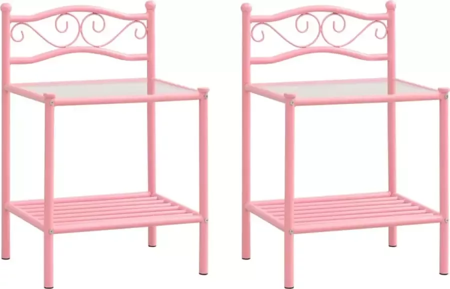 Furniture Limited Nachtkastjes 2 st metaal en glas roze en transparant