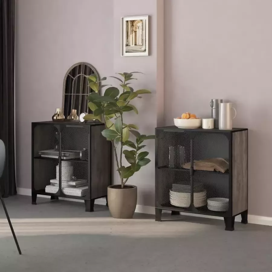Furniture Limited Opbergkasten 2 st 72x36x82 cm metaal en MDF grijs