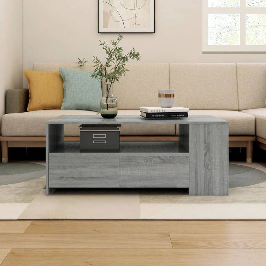 Furniture Limited Salontafel 102x55x42 cm bewerkt hout grijs sonoma eikenkleurig