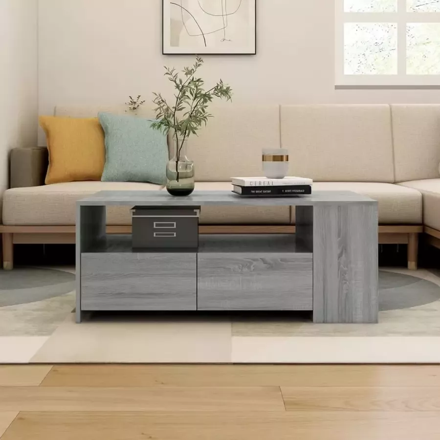 Furniture Limited Salontafel 102x55x42 cm bewerkt hout grijs sonoma eikenkleurig