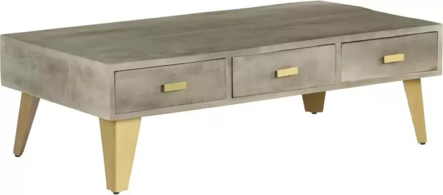Furniture Limited Salontafel 110x60x35 cm massief mangohout met messing grijs