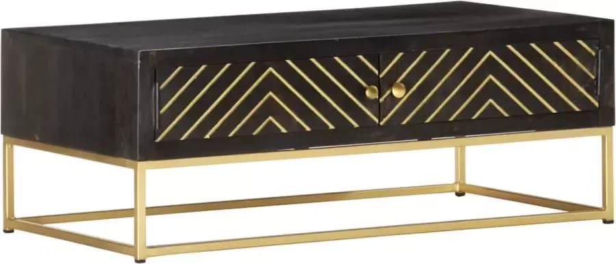 Furniture Limited Salontafel 90x50x35 cm massief mangohout zwart en goudkleurig