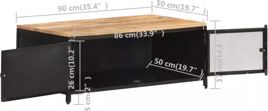 Furniture Limited Salontafel 90x50x37 cm massief ruw mangohout