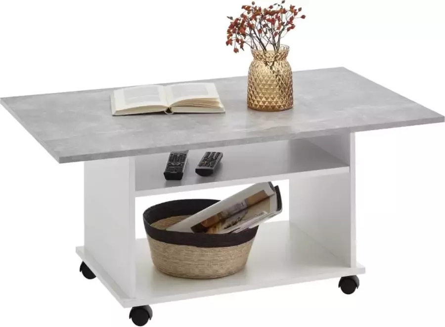 Furniture Limited Salontafel met wieltjes betongrijs en wit