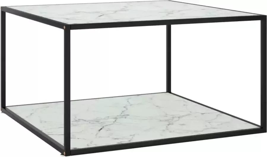 Furniture Limited Salontafel met wit marmerglas 90x90x50 cm zwart