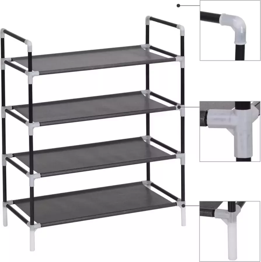 Furniture Limited Schoenenrek met 4 schappen metaal en ongeweven stof zwart