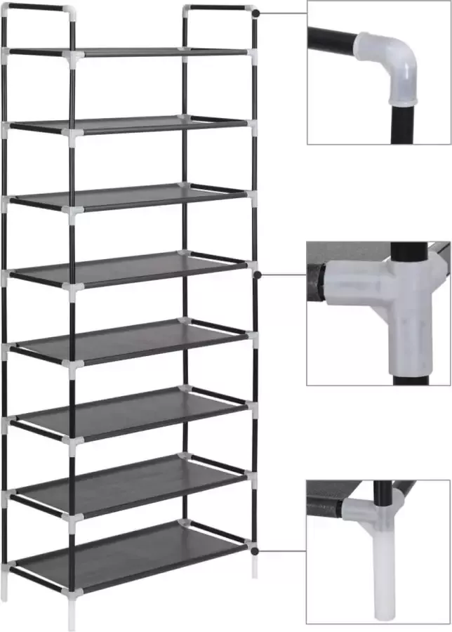 Furniture Limited Schoenenrek met 8 schappen metaal en ongeweven stof zwart