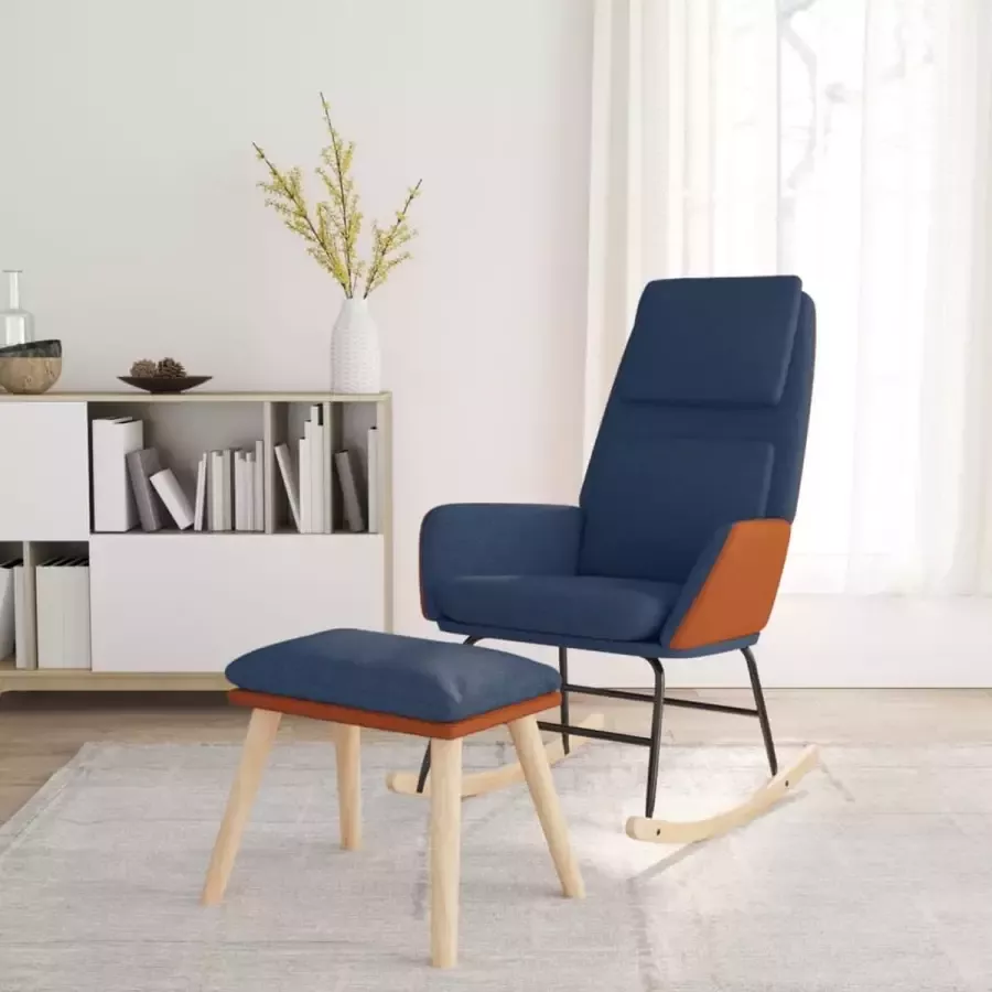 Furniture Limited Schommelstoel met voetenbank stof blauw