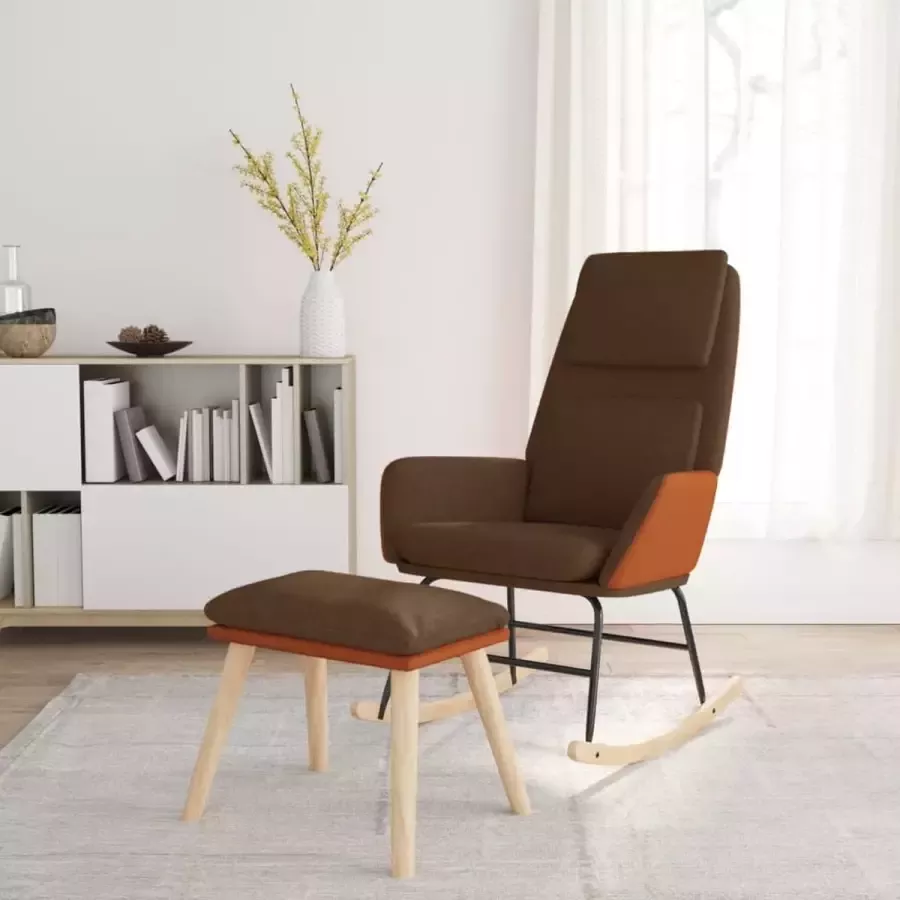 Furniture Limited Schommelstoel met voetenbank stof bruin