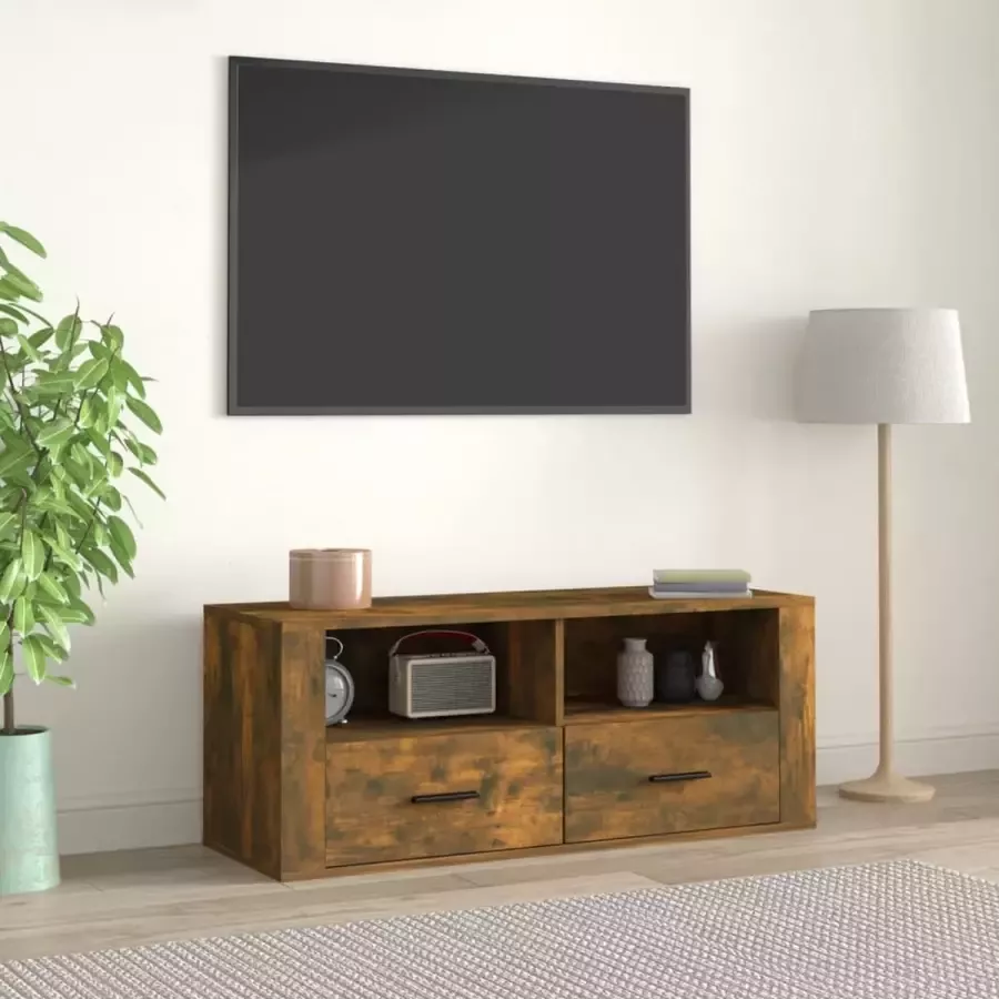 Furniture Limited Tv-meubel 100x35x40 cm bewerkt hout gerookt eikenkleurig - Foto 2