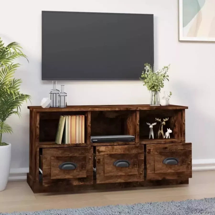 Furniture Limited Tv-meubel 100x35x50 cm bewerkt hout gerookt eikenkleurig