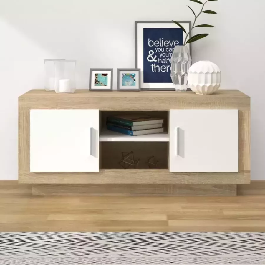 Furniture Limited Tv-meubel 102x35x45 cm bewerkt hout wit en sonoma eikenkleurig