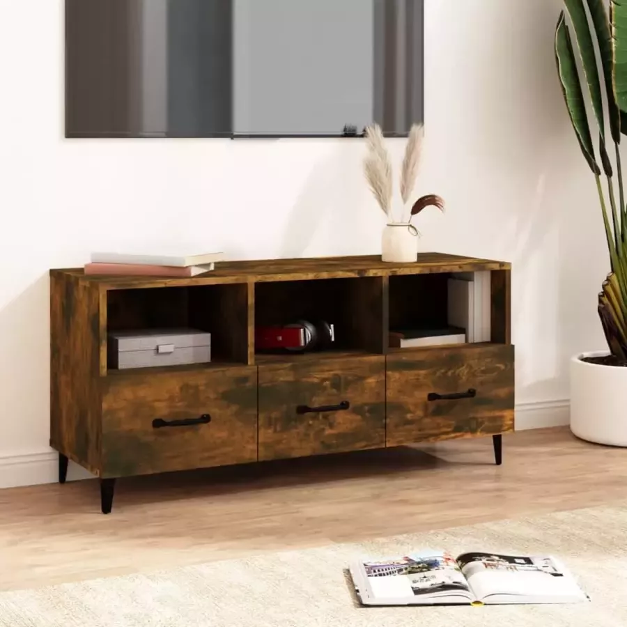 Furniture Limited Tv-meubel 102x35x50 cm bewerkt hout gerookt eikenkleurig
